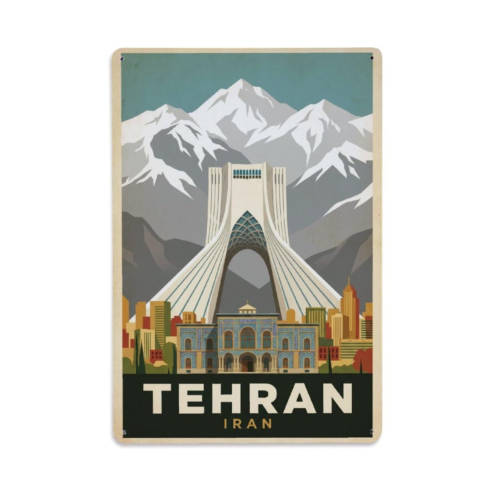 Vintage Travel Iran Tehran Metal Tin Sign Plaque Wall Decor for Cafe, Club Bar, Office, Garden Metal Poster 8x12Inch