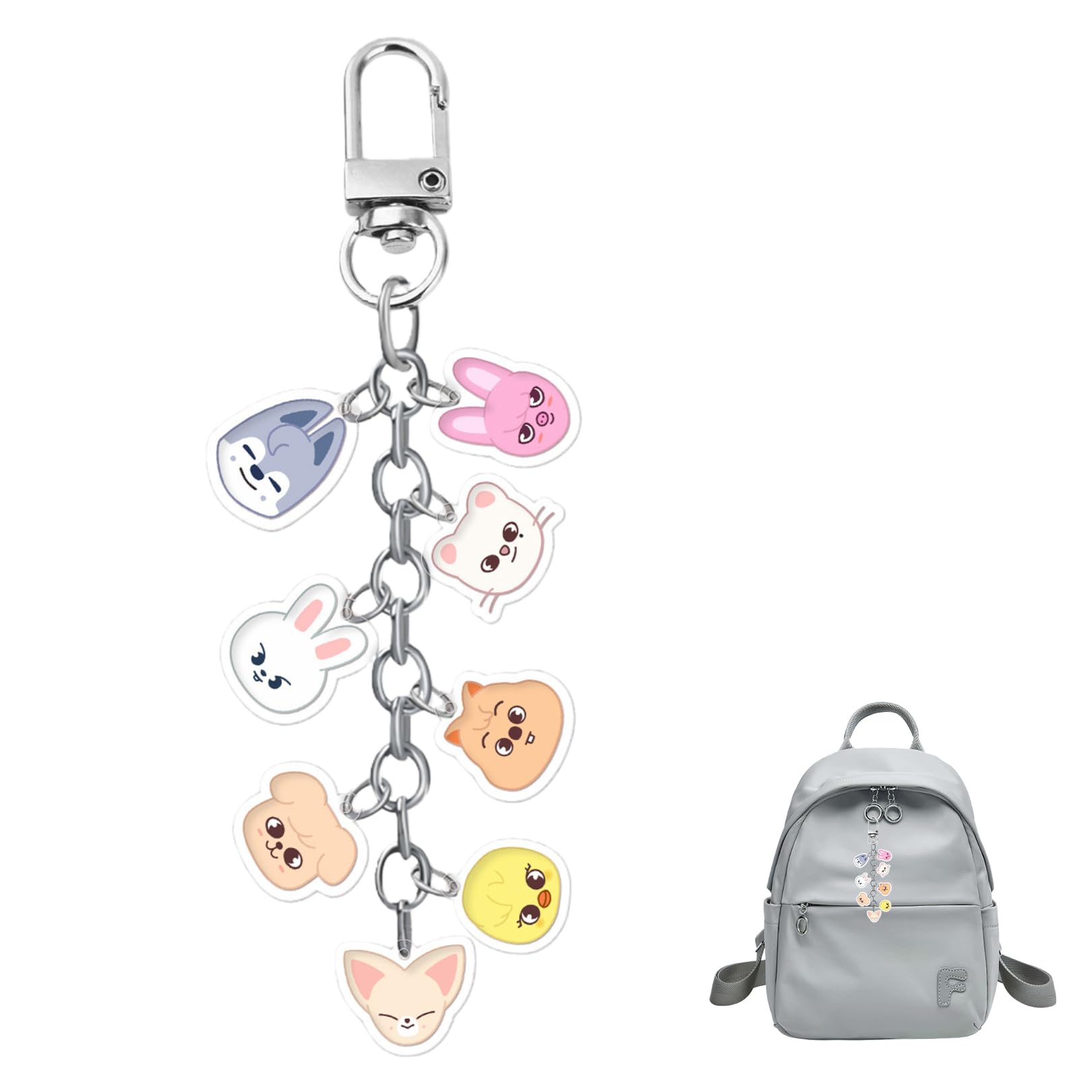 Qiaoliangyao Unisex Kids Multicolour Stray Kids Keychain - Cute Cartoon Acrylic Keyring For Fans Merch, Double-Sided Kpop Star Backpack Charm With Silver Star Buckle, K-Pop Accessories Gift For Stay (1Pc)