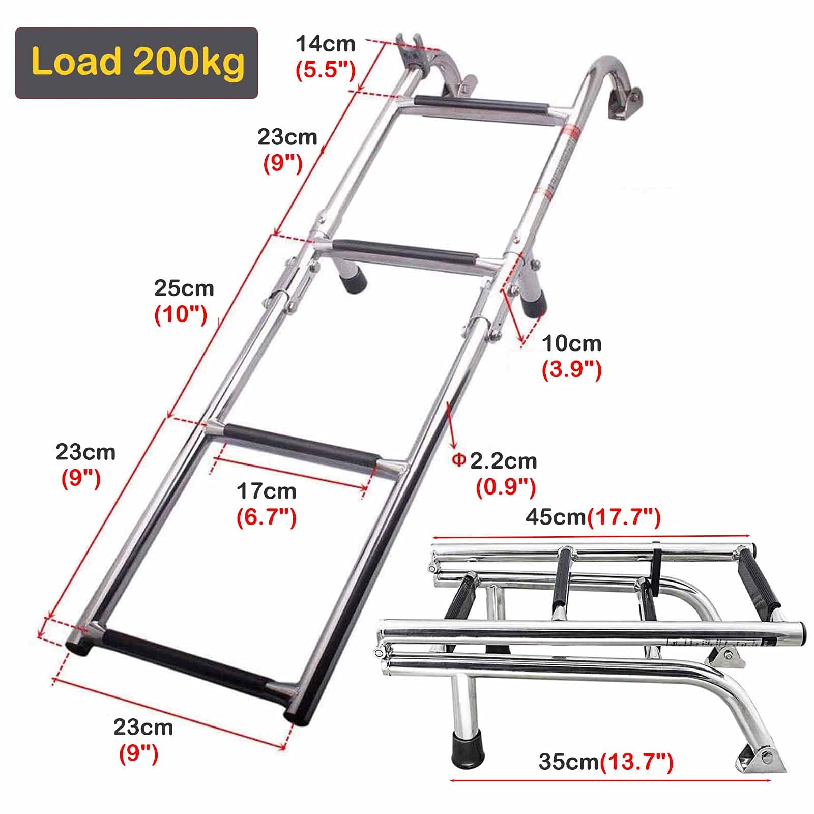 Scaletta da Bagno Rimovibile per Barca da Pesca, Pontone, Molo E Piscina, Scaletta di Poppa Pieghevole in Acciaio Inox con Montaggio A Falda, Portata 200 kg, 4