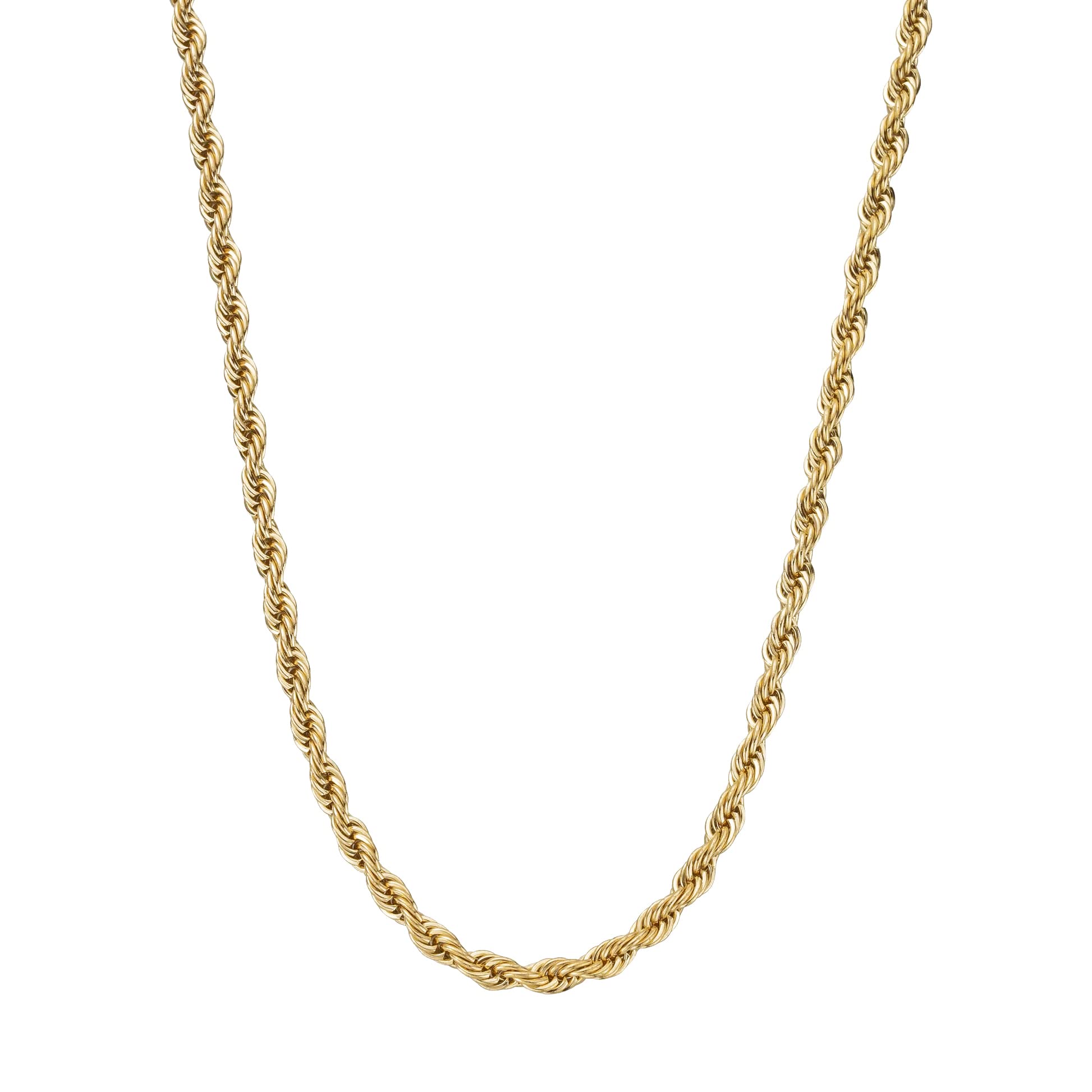 Kritz Collar Cadena Cuerda torcida Chapada en Oro 18K para Mujer y Hombre - Modelo elegante Fina 2 mm de Ancho y Longitudes 40 45 50 55 Cm - Joyería Moda Regalo