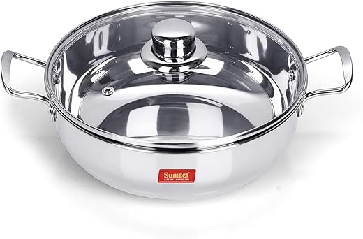 Sumeet Stainless Steel Induction Bottom (Encapsulated) Kadhai with Glass Lid Size No.11 (1.5 litres, 20.5 x 20.5 x 6.6 Cm)