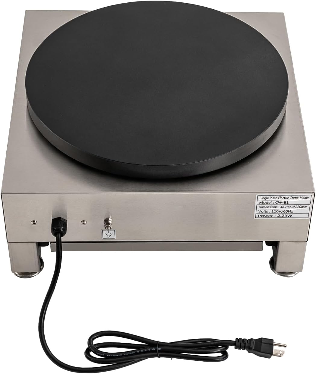 Crepe Maker Machine, Non-Stick Griddle with Adjustable Temperature 50-300℃, 1650W Stainless Steel Pancake Maker with Wooden Spreader for Kitchen