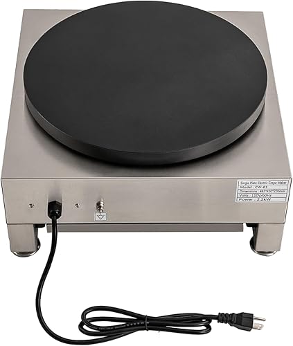 Miniatura 7 de Máquina eléctrica de crepas de 16 pulgadas, máquina de panqueques de temperatura ajustable con bandeja antiadherente para crepé, con esparcidor de