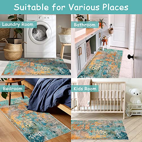 Lahome Modern Abstract Runner Rug - 2x4.3 Washable Hallway Rug Runner Soft Bathroom Mat, Non Slip Indoor Throw Carpet Runner for Bedside Camper Basement Laundry Room Front Door, Rosy Clouds