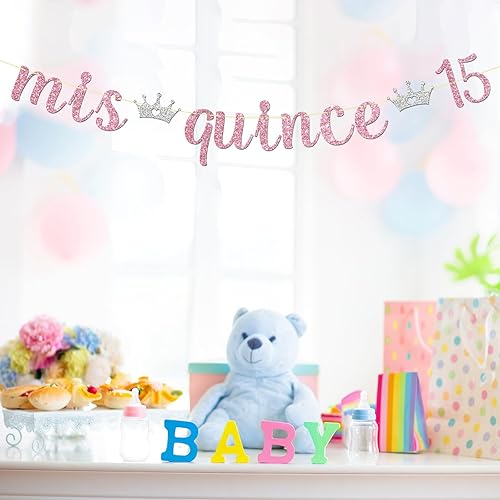 Miniatura 8 de Maicaiffe Cartel Mis Quince 15 – Decoración para fiesta de cumpleaños de 15 años para niña – Quince años – Decoración de fiesta de feliz cumpleaños