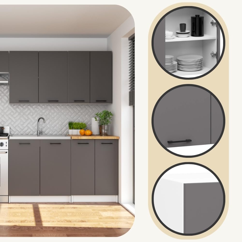 AKORD | Armoire de Cuisine Suspendue - Oliwia 80 cm H720 | Meuble avec 2 Portes | Armoire de Rangement | 80 x 30 x 72 cm | Blanc & Gris Graphite