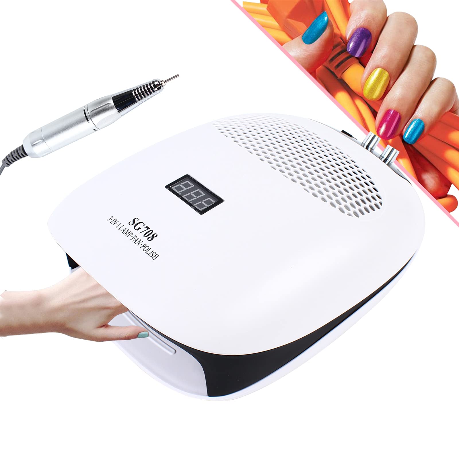 Elektrische Nagelmaschine 140W Nagelfräser 35,000rpm Nagelmaschine mit Staubabsaugung & 6 Schleifköpfe, Nagelfeile 29.5*23*10cm Professionelle Fräser für Nagelsalon und Heimgebrauch, Weiß