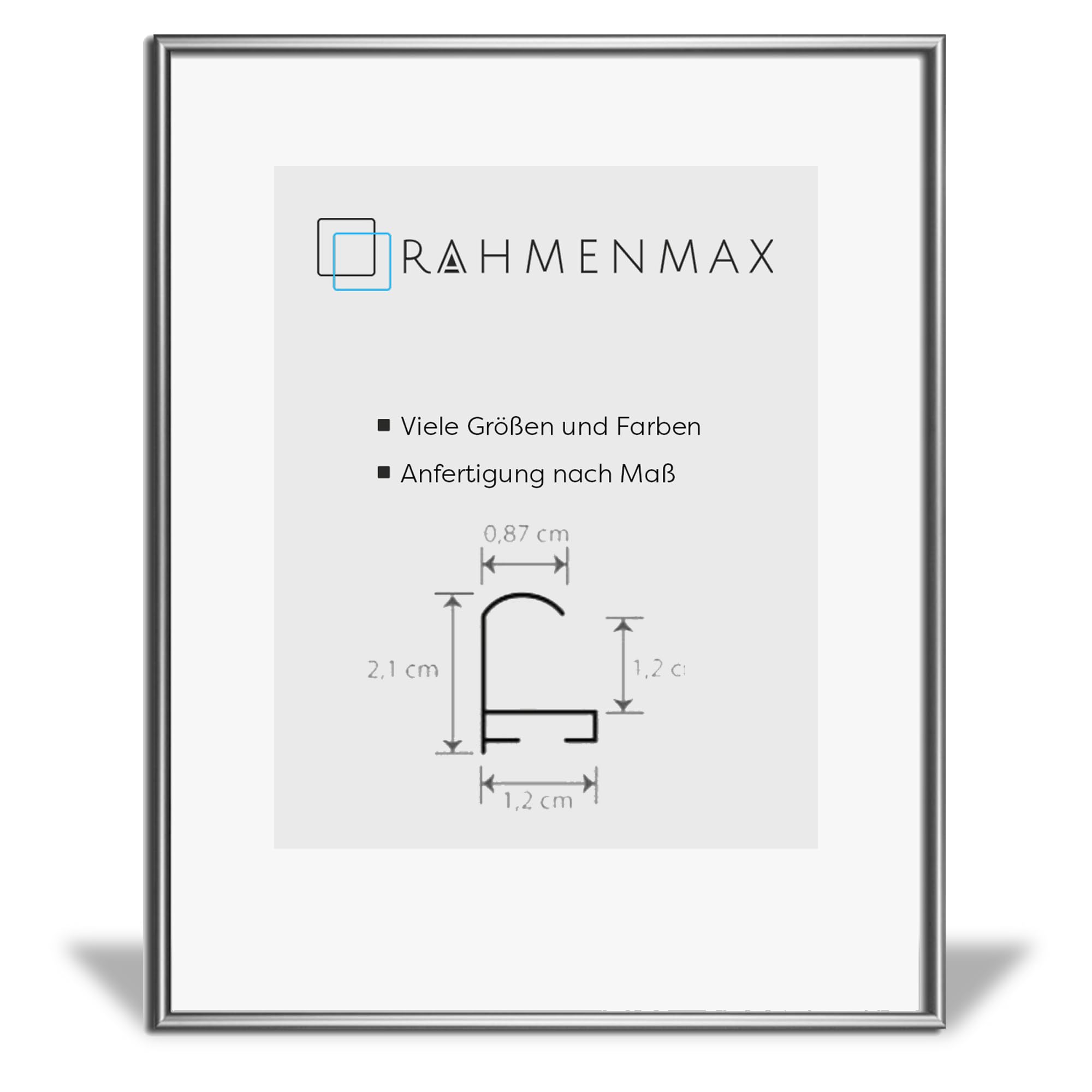 RahmenMax® Ontario Bilderrahmen 69x97 cm zum Aufhängen/Bilderrahmen Maßanfertigung möglich/Posterrahmen aus Aluminium/Bilder Rahmen in Silber Dekor mit Acrylglas/Puzzle Rahmen