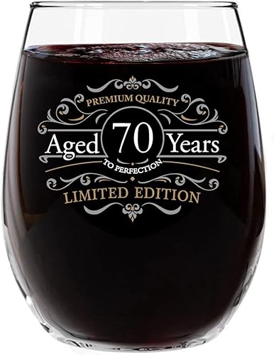 DU VINO Copa de vino sin tallo de 70 cumpleaños de edición vintage (15 onzas), regalo de feliz cumpleaños para él o ella