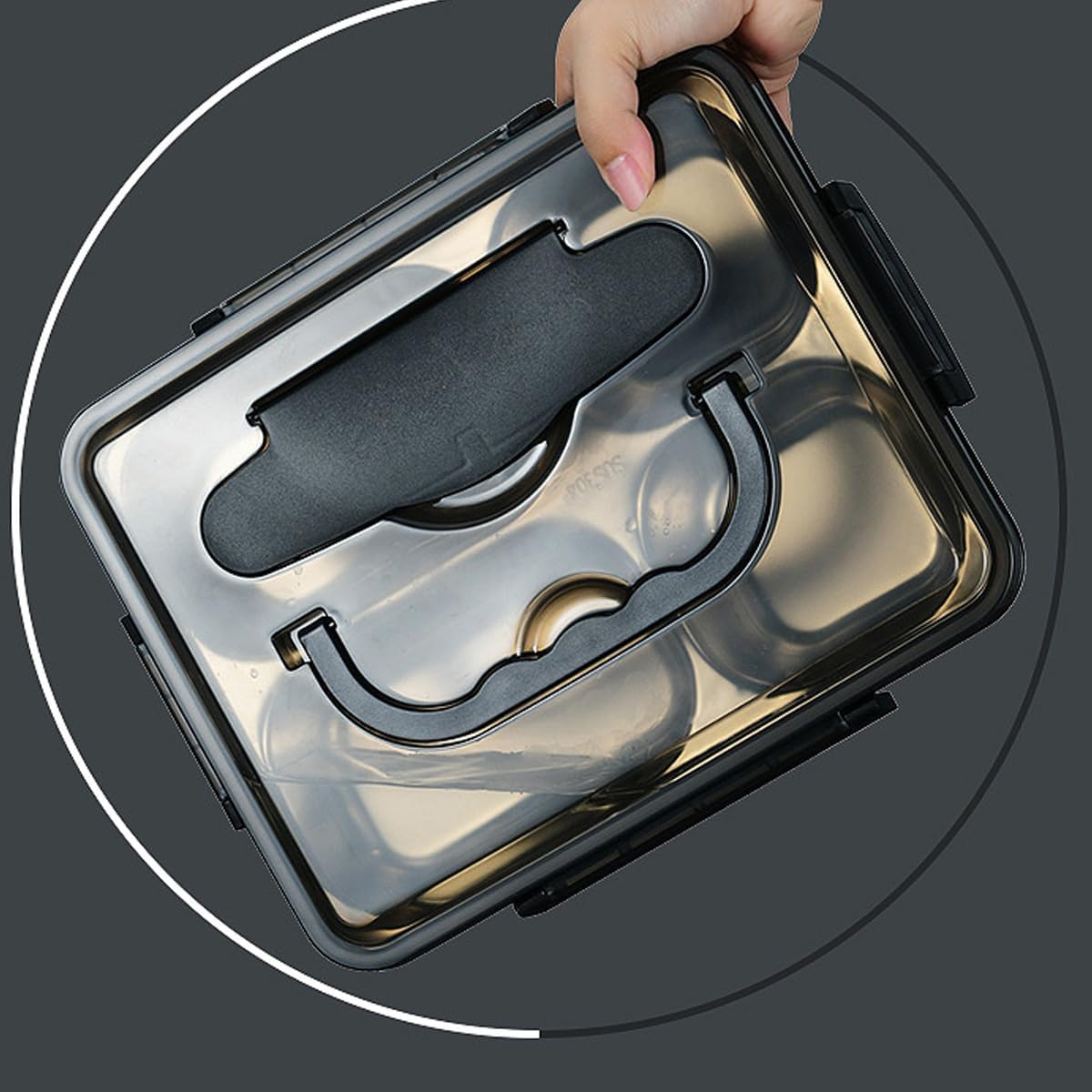 Leak-Resistant Bento Lunch Box For Adults, Reusable Meal Prep Container with 5 Compartments, 1200 ML Bento Box Lunch Box,Large Food Container for Men Women - Black image 3