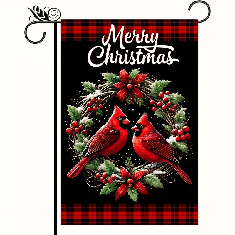 Image of BlissYard Christmas Red Bird Garden Flag 12x18 Inch Polyester