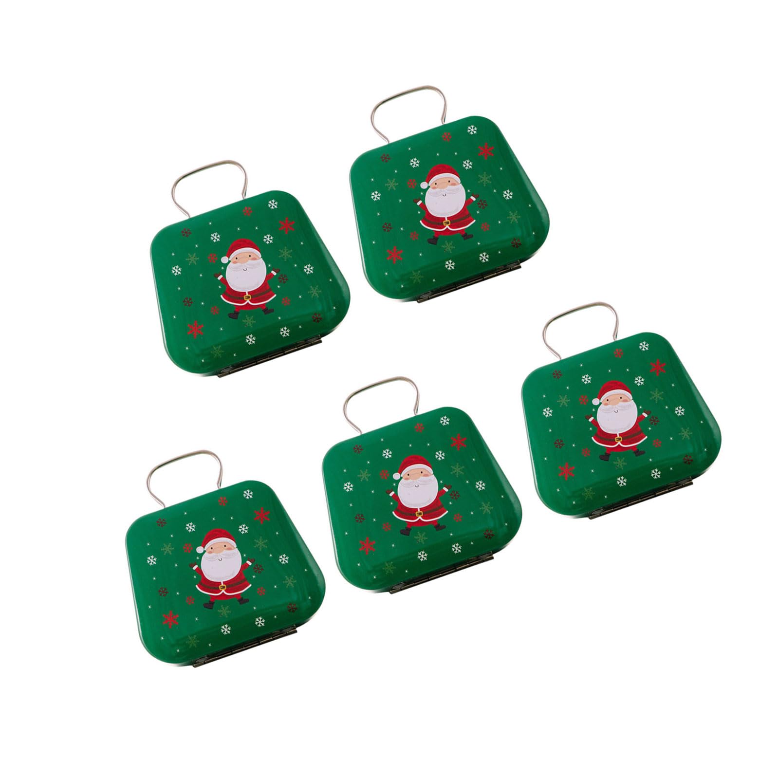 YPBEW 5Pcs Iron Christmas Candy Boxes with Handle Sturdy Treat Tins with Handle Delicate Sweets Storage Container Themed Tin Pails