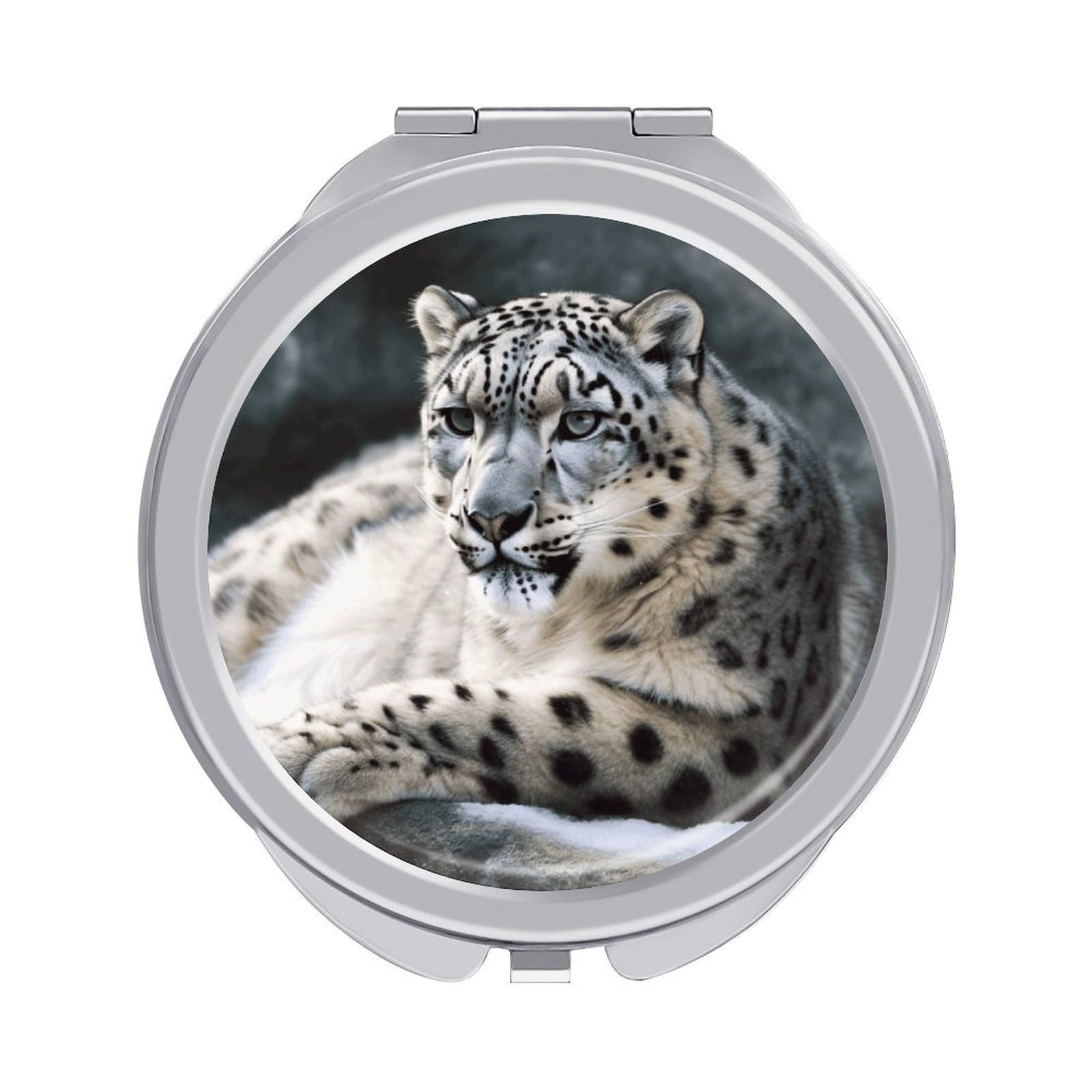 JTREHY Snow Leopard Makeup Mirror Silver Mirror Surface Folding Makeups Mirrors Lightweight Durable Looking Glass for Suitable Traveling Handbag and Purses