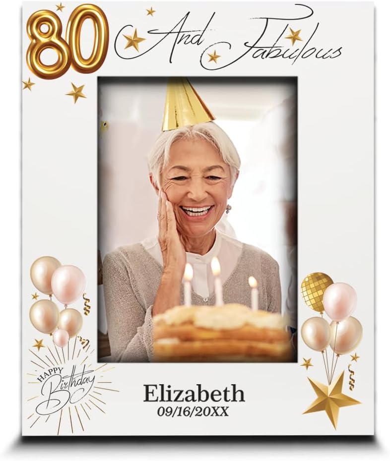 BELLA BUSTA- Personalize 80 and Fabulous-Happy Birthday Keepsake For Friends, Women, Men, Wife, Husband, Mom, Dad-Personalize UV Print Picture Frame (5x7 Horizontal)
