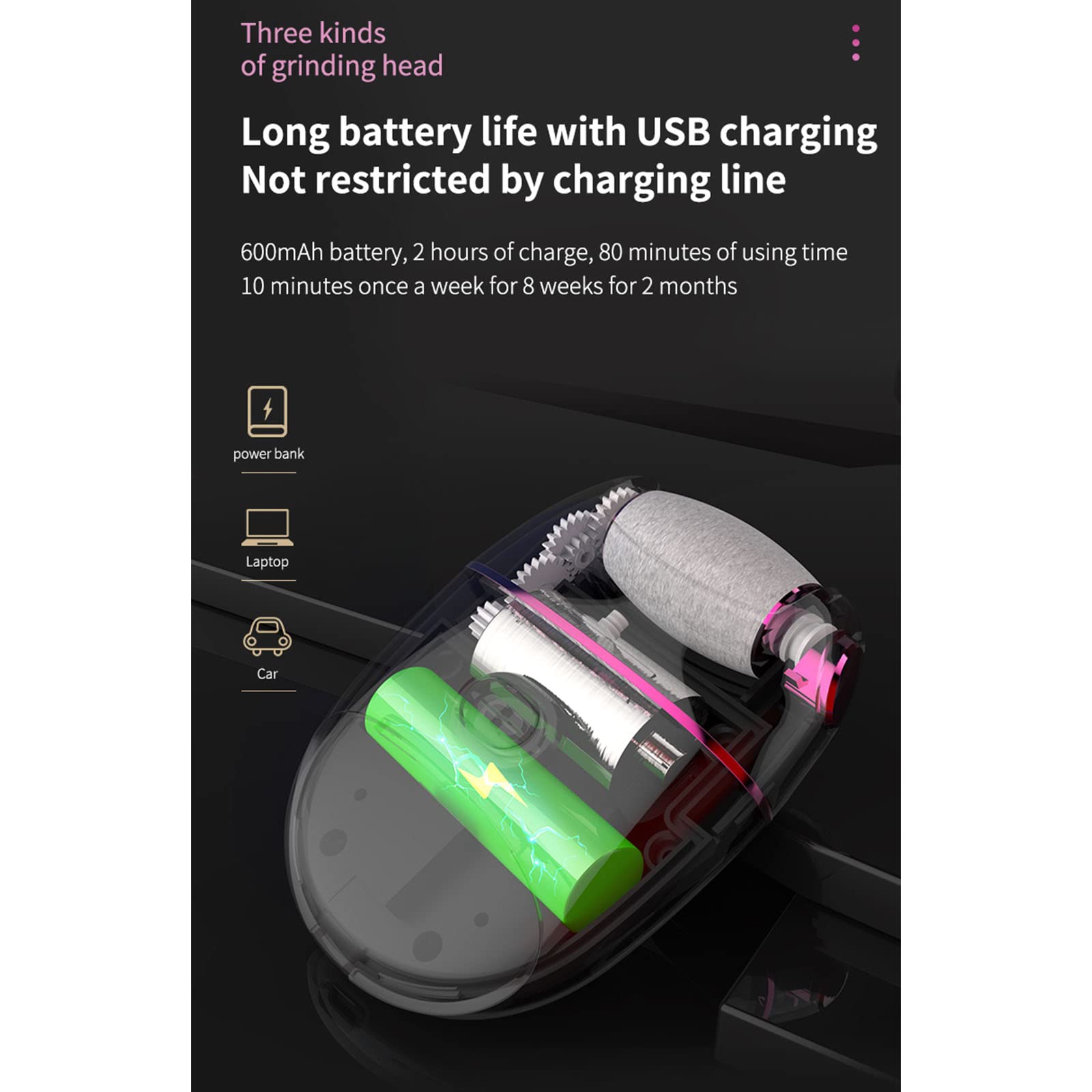 Lima Eléctrica for Pies Removedor de Callos Molinillo de Pies Recargable USB Herramienta de Pedicura for Quitar Talones Callos y Piel Dura Piedra Pómez Eléctrica for Pies Removedor de Callos Portátil/