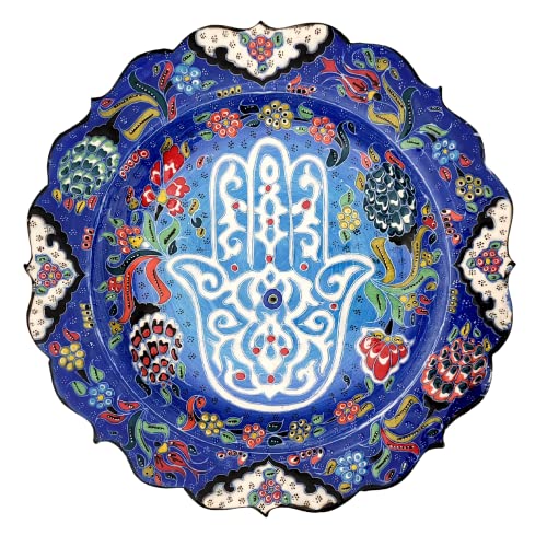 Ayennur Turkish Handmade Hamsa Decorative Ceramic Platter Serving Dish Food Safe or for wall Hanging Decor 9.85''(25cm)