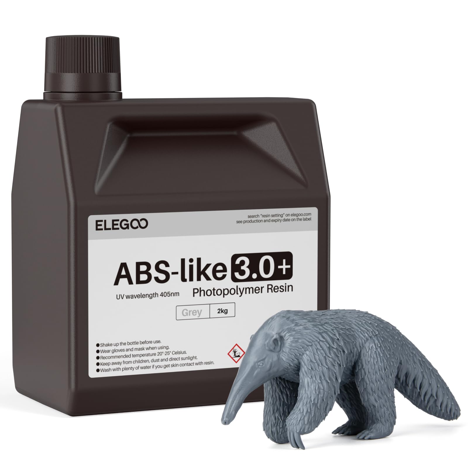 ELEGOO ABS-Like Resin 3.0 Plus, Verbessertes 3D-Drucker Photopolymer Harz, Höhere Hitzebeständigkeit, Schnelle Aushärtung, Hohe Präzision, Nicht Spröde, Grau 2000g