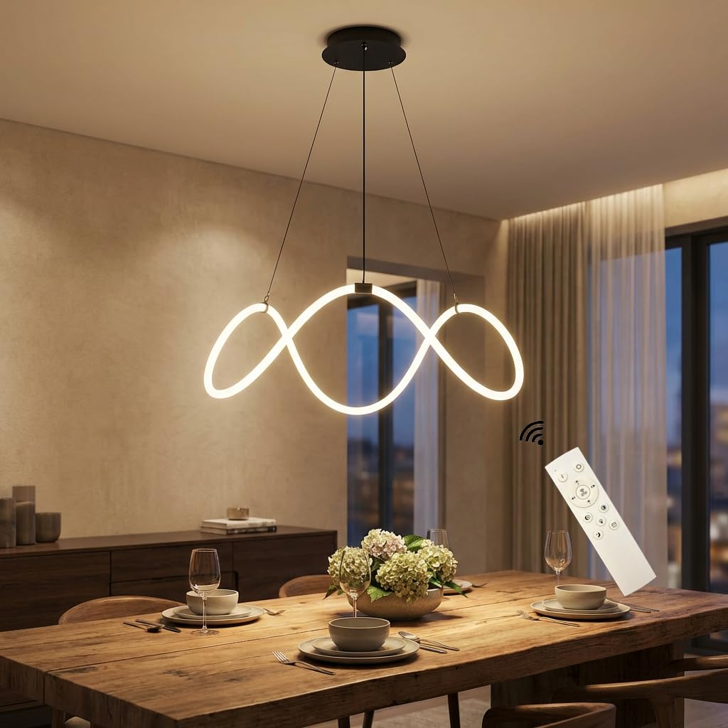 Lámpara Colgante LED Moderna Dimmable, Diseño de Anillo con Mando a Distancia, Plafón de Techo 68W con 3 Colores de Luz, Altura Regulable para Salón, Comedor y Dormitorio