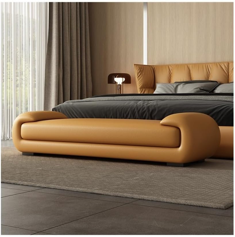 Modern Bed End Stool Bedroom Long Sofa Master Living Room Bedside Shoe Bench Entryway(Orange,Medium)