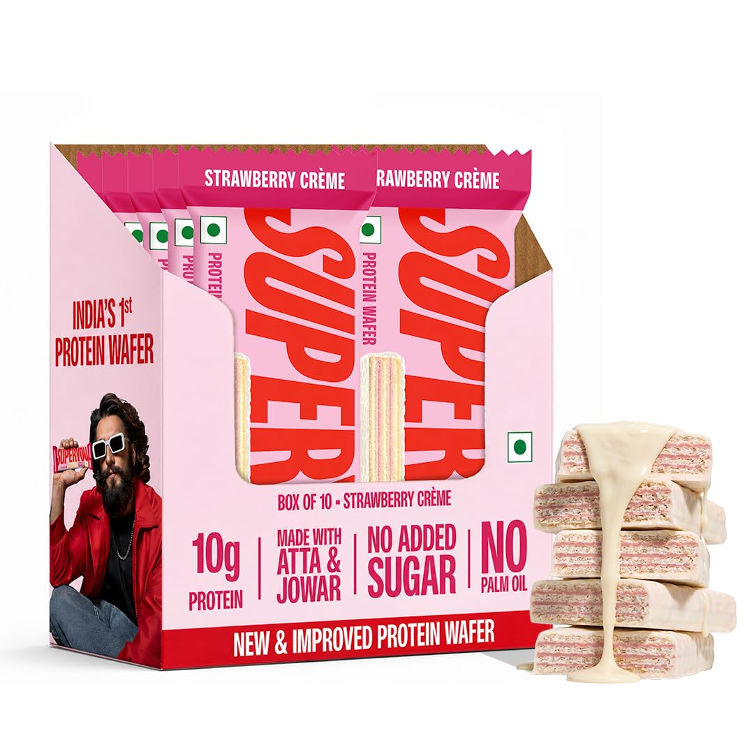 Superyou Strawberry Protein Wafer Bars (Pack Of 10)|10 Gram Protein, 3 Gram Fiber, No Added Sugar|Yeast Fermented Protein|Energy Bars|Crunchy Wafer Bar|100% Vegetarian|No Palm Oil|400 Gram-picture-57