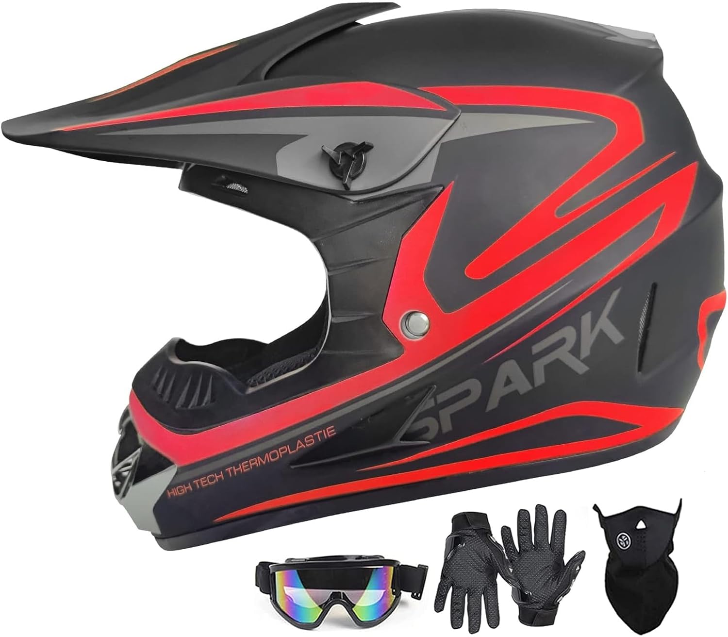 Youth Adult Dirt Bike ATV Helmet Motocross Anti-Collision Full Face Motorcycle DOT Approved BMX Downhill Off-Road Mountain Bike Helmet with SUV Goggles Gloves Face Shield