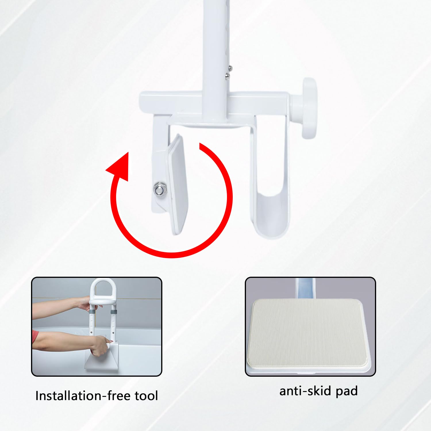 Maniglione Vasca da Bagno Anziani, Maniglia Accesso Vasca Regolabile, Acciaio Inossidabile Maniglia per Bordo Vasca con Imbottitura in Gomma, Senza Foratura, Larghezza 8-17cm, Portata Fino a 136kg