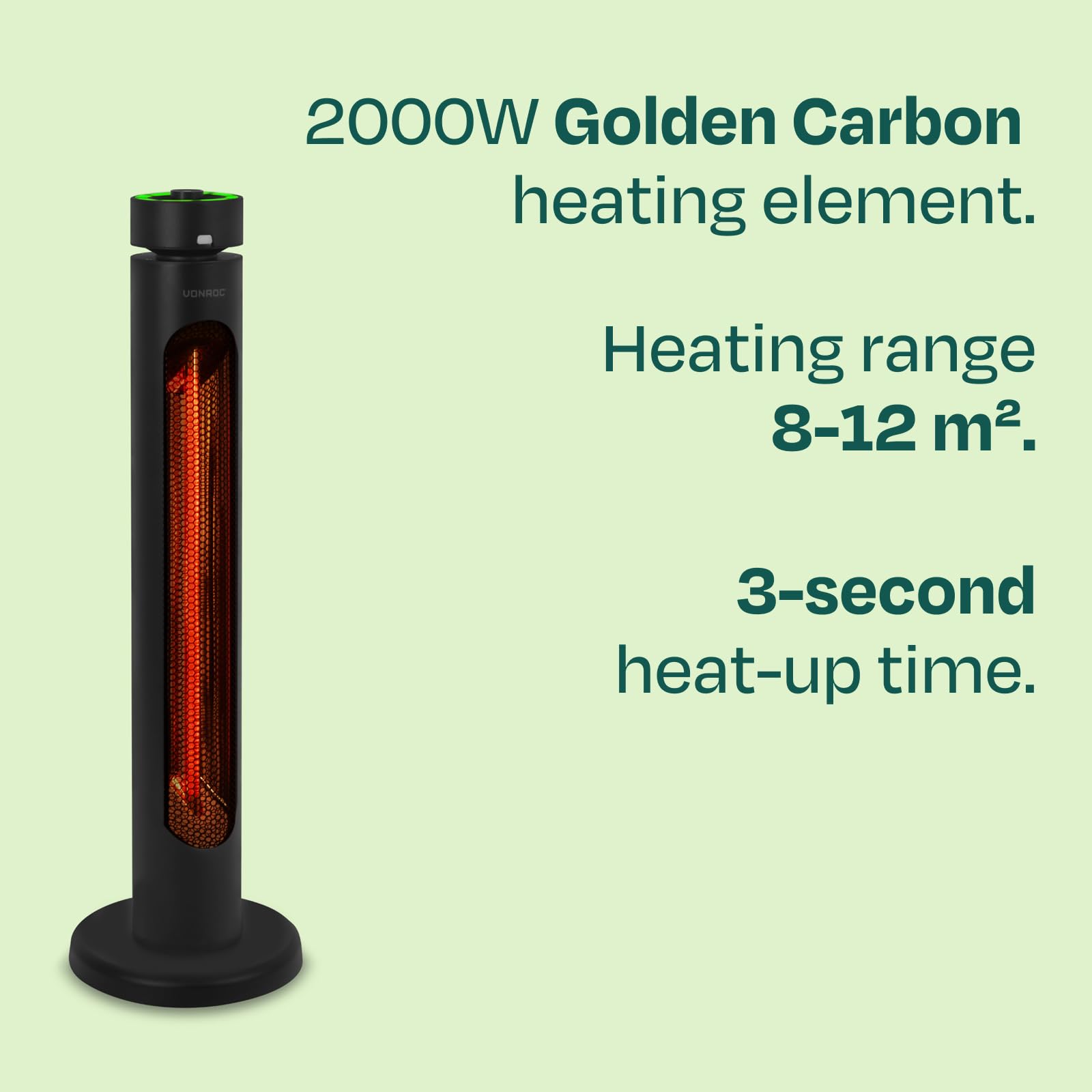 VONROC Riscaldatore da esterno Panarea 2000W oscillante | con infrarossi Golden Carbon , livelli di calore, IP45, telecomando