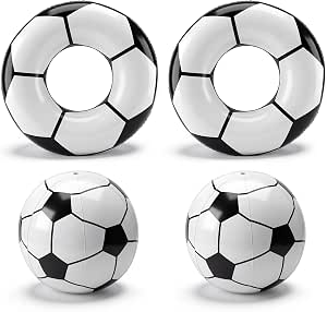 Soulchen 4 Pcs Soccer Inflatable Pool Floats with Beach Balls