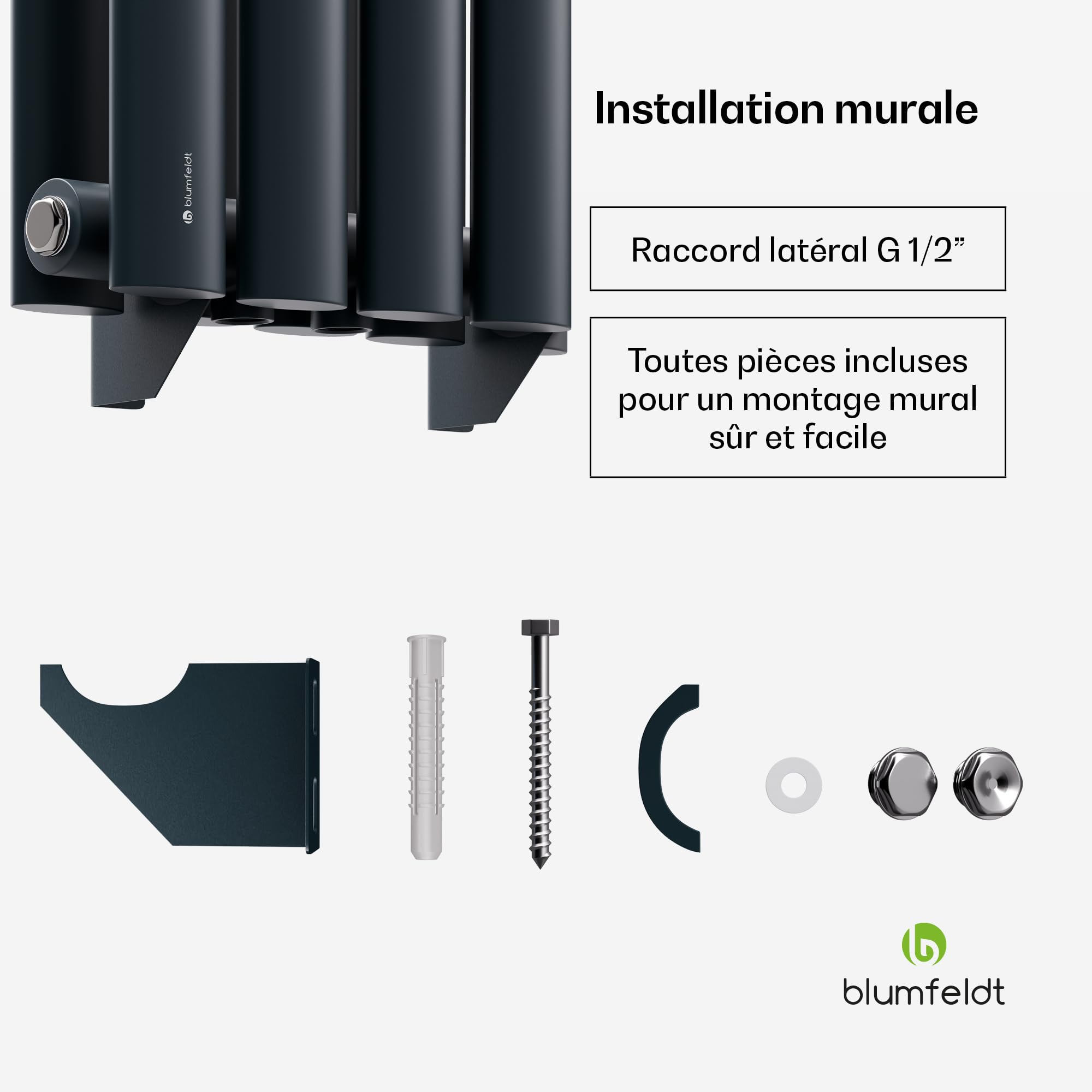 blumfeldt Radiateur Mural - 360 W Design Mural, Acier Thermolaqué, Double Couche, Raccordement Central ½, Installation Murale Facile, pour Salle de Bain, Salon & Bureau, 60x30 cm, Anthracite