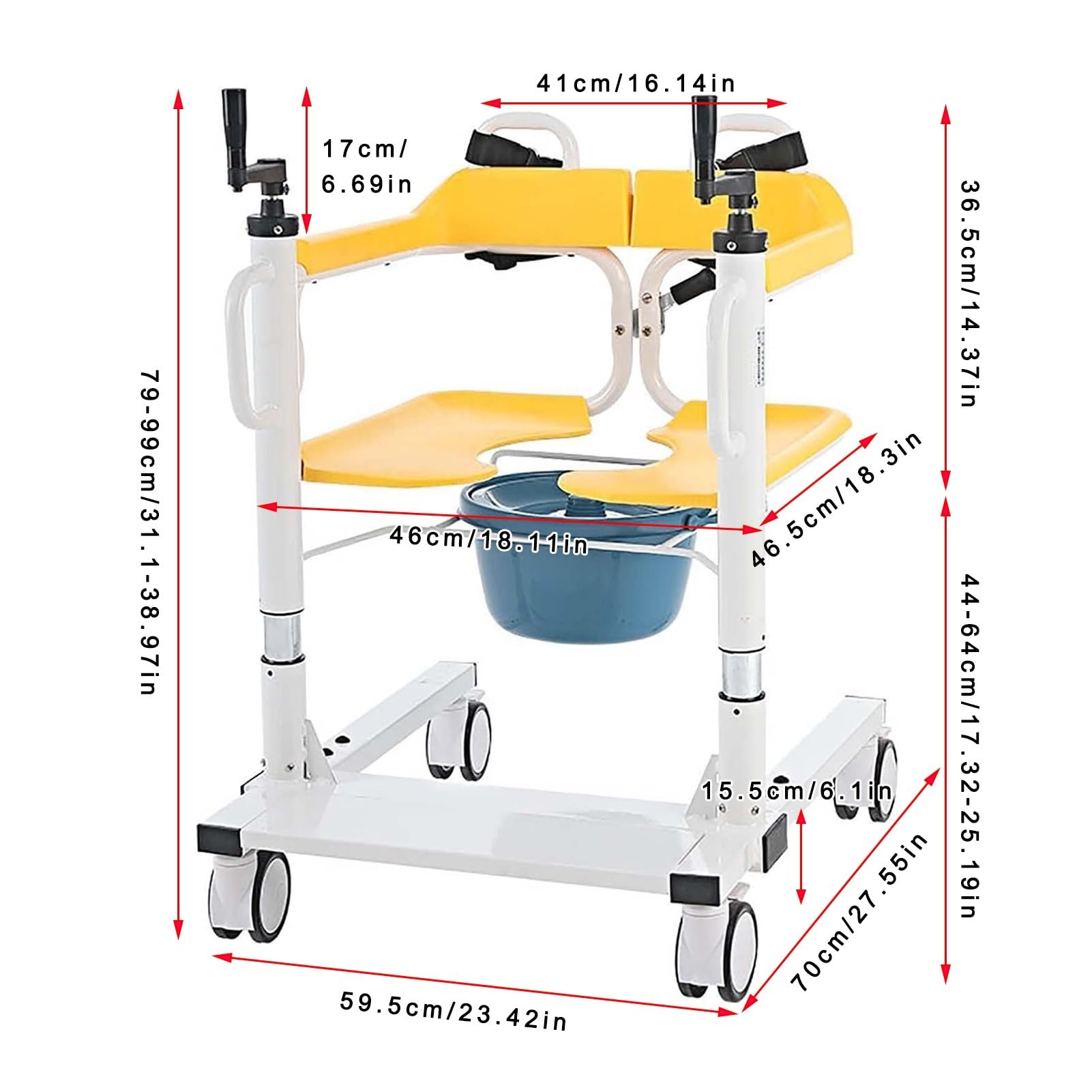 Grúa de Pacientes para el hogar, multifunción, para traslado de Pacientes, para enfermería, Ancianos, baño, Silla de Ruedas, Silla de Ducha, 46 x 46,5 cm, Amarilla.