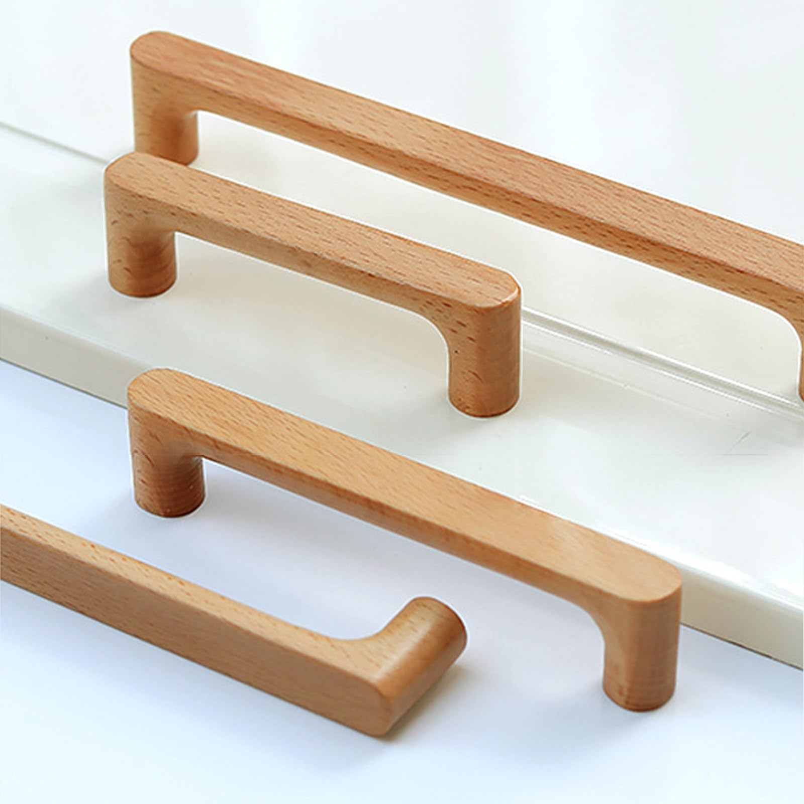 Schrankgriffe aus Massivholz Buche Originelle Holzfarbe Schlichter Moderner Stil für Schrank Tür Schublade Kommode Schublade (6, 128MM)