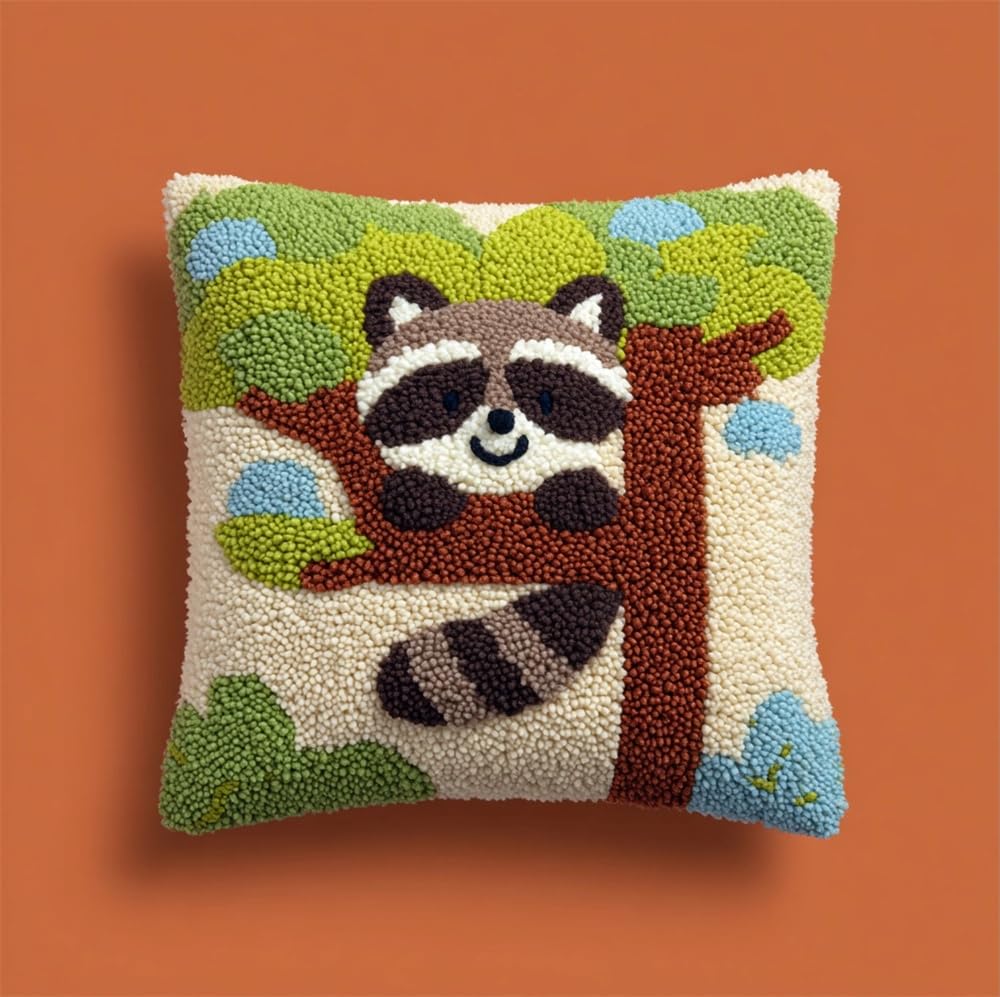 kitphoenix 3D Pillow Latch Hook Embroidery Kits Raccoon in A Tree