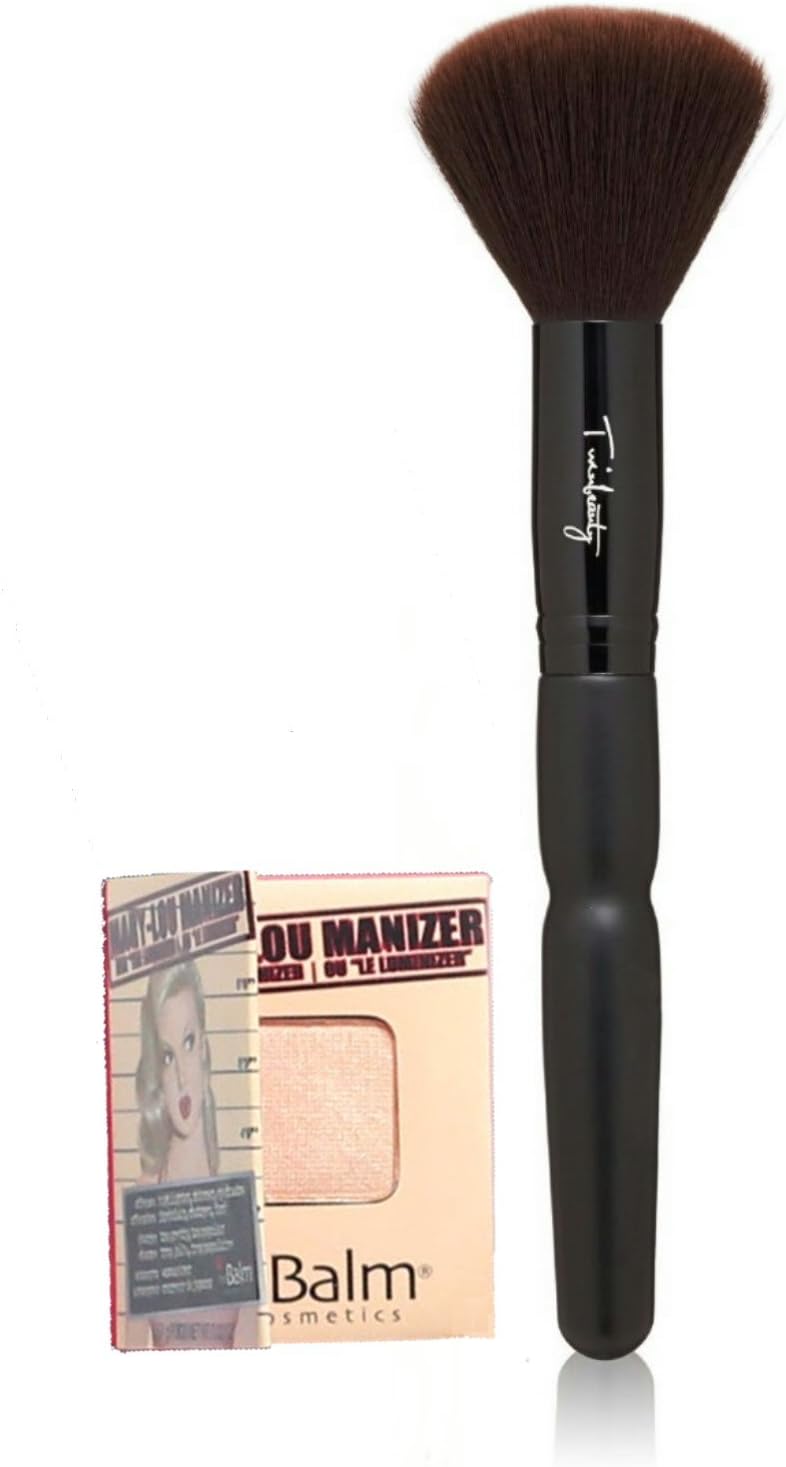 Twinbeauty Ultra Soft Pro Makeup Powder Brush w/Mini Mary Lou Manizer Highlighter