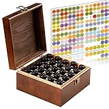 Essential Oil Storage Box Organizer 25 Bottle - Holds 5-15ml & 10ml Roller Bottles - Free Roller Bottle Opener & 192 Essential Oil Labels - Brown