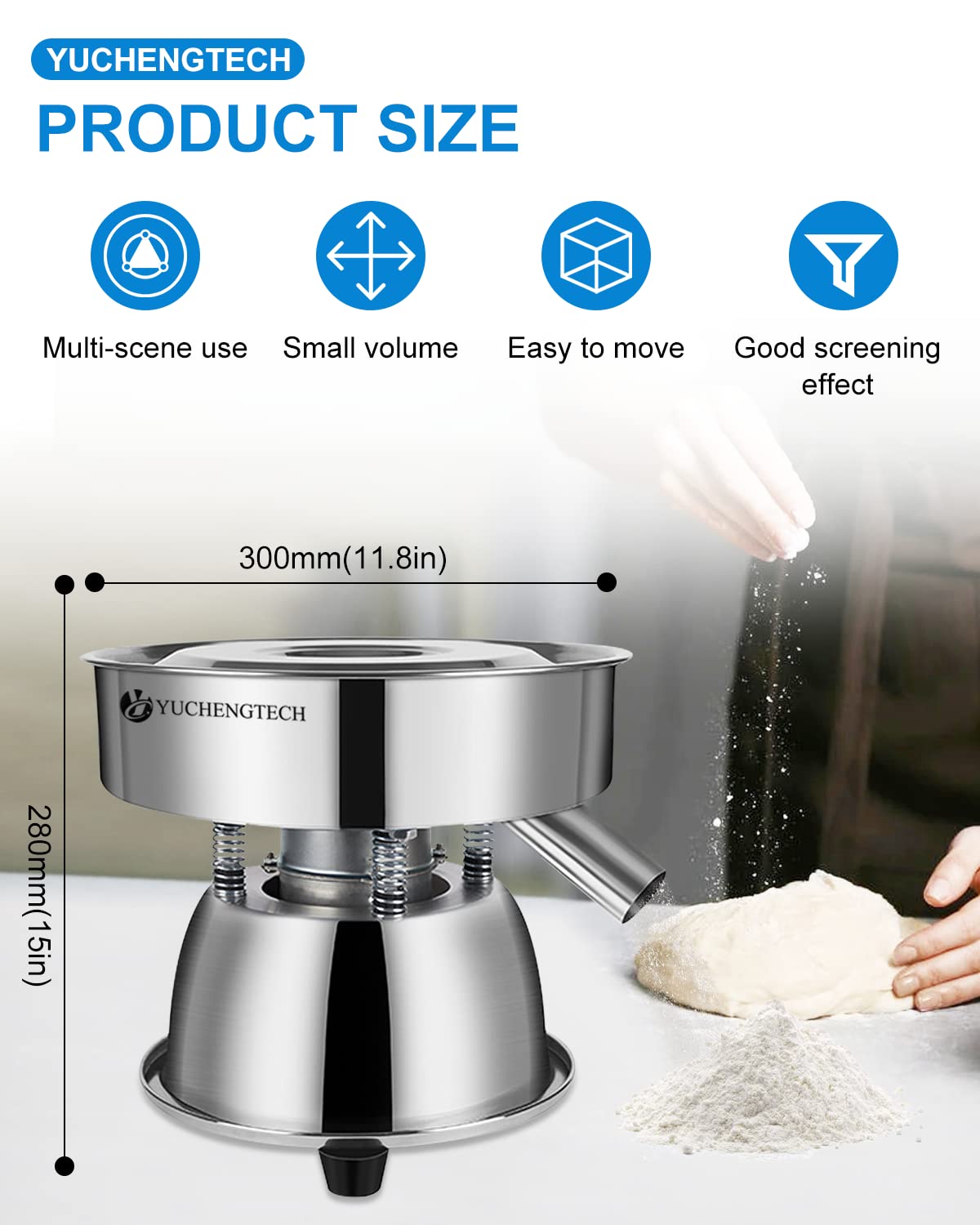 YUCHENGTECH Automatic Sieve Shaker Automatic P-o-w-d-e-r Sifter Vibrating Sieve Machine Electric Flour Sifter (220V)