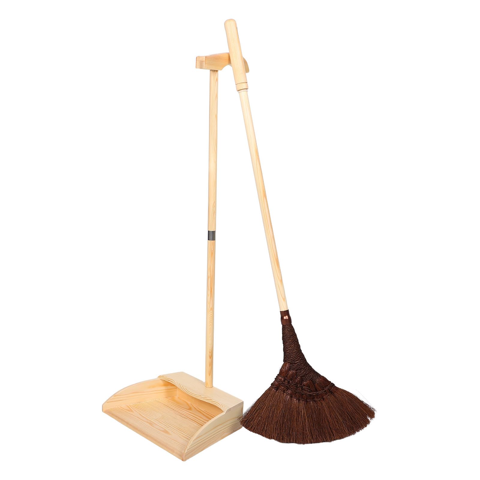 Juego de Escoba y Recogedor de Palma Hecho a Mano Mango Largo de Madera para Limpieza en Interiores Modernos y Suelos Duros