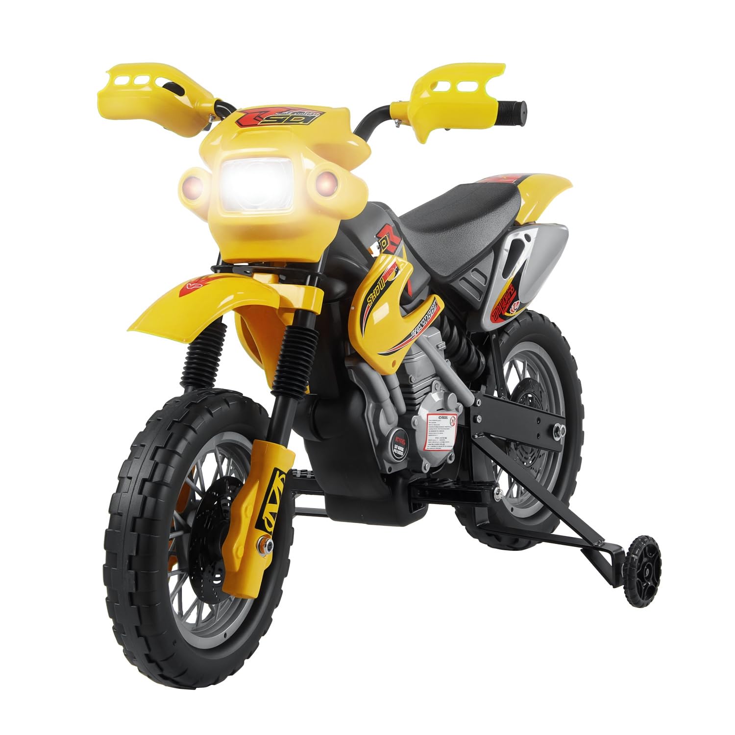 HOMCOM Moto Elettrica per Bambini 3 anni e Più, Moto Cross Elettrica con Rotelle, Batteria 6V Velocità 2.5km/h, 102 x 58 x 66cm, Giallo