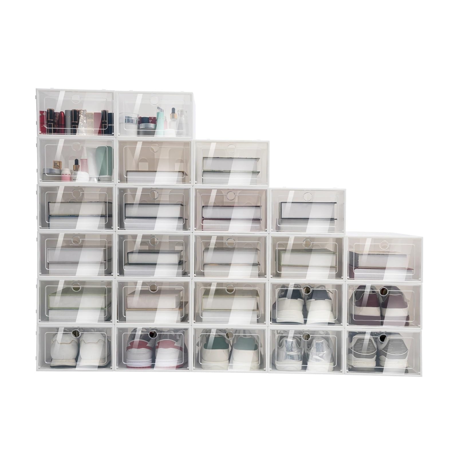 Zapato de plástico Transparente 24 Piezas para Hogar | Estuche Caja grande engrosada Cajón organizador apilable