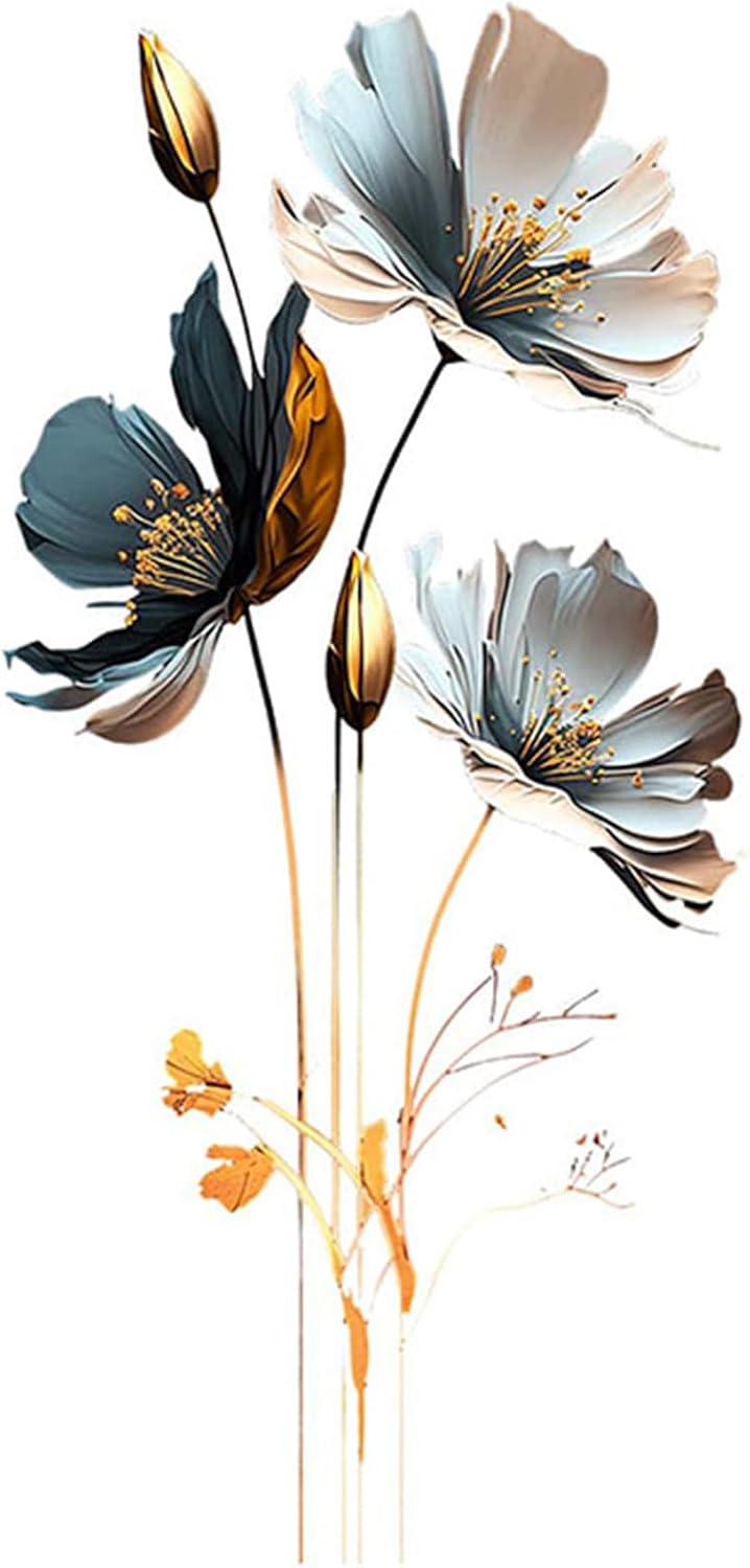 Black and Gold Wall Decor Art Stickers 3D Flower Wall Decals Floral Gold Leaves Plants Butterfly Sticker Murals Vinyl Peel and Stick for Living Room Bedroom Sofa TV Background Home Decor