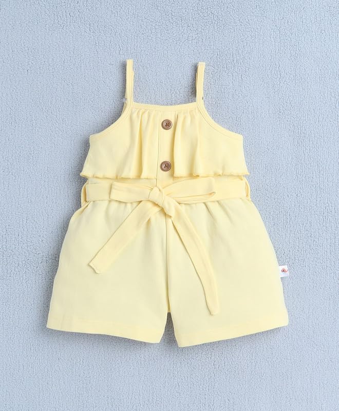 Image of BUMZEE Baby Girls Regular Fit Sleeveless Square Neck Cotton Above Knee Jumpsuit With Belt