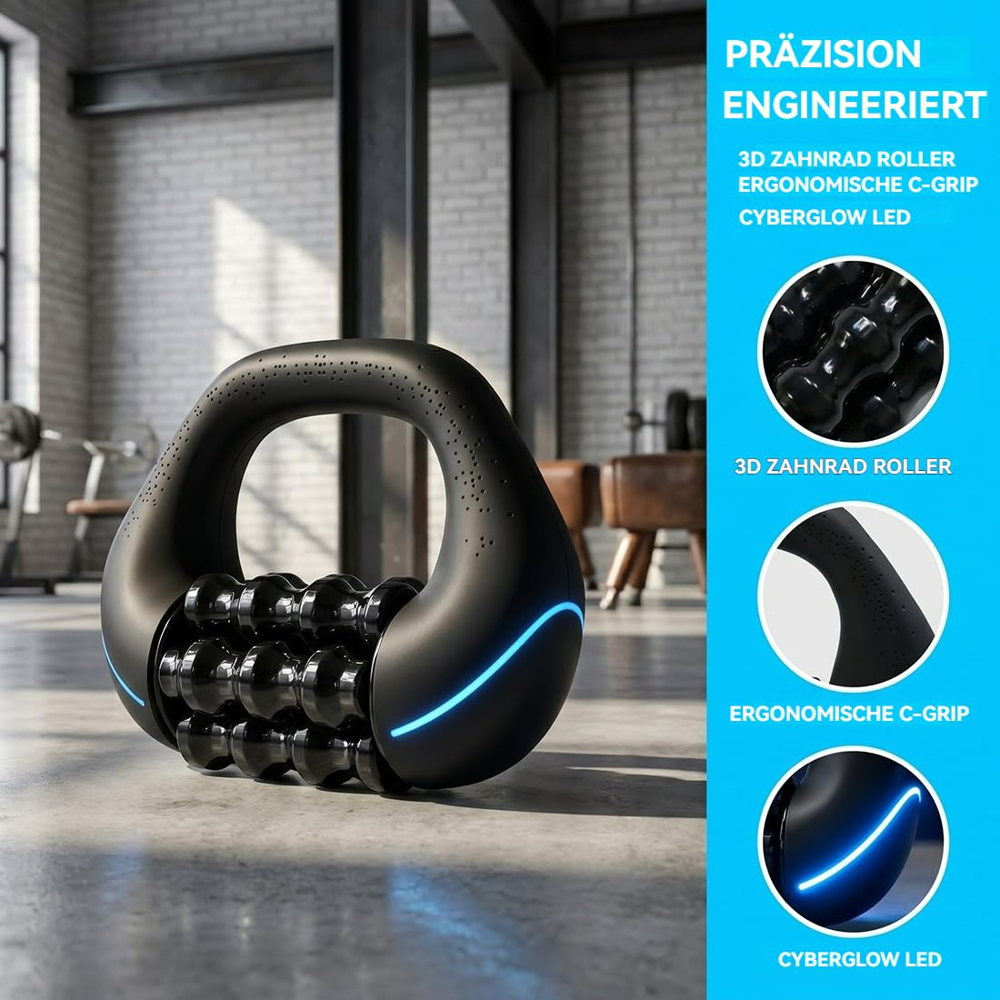 Massageroller Elektrisch - 3 Stufen, Handmassagegerät mit 24 Massageknöpfen, Faszienrolle Elektrisch für Tiefengewebe, für Rücken, Schulter, Beine (1PCS)