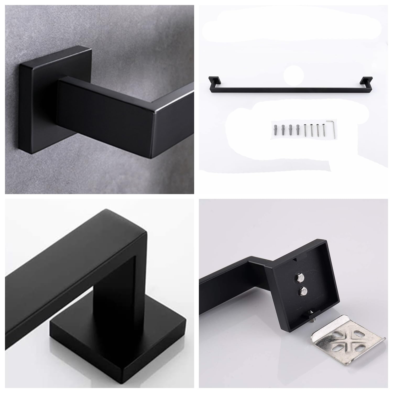TAUN 36 Inch Stainless Steel Towel Bar - 304 Matte Black Modern Square Towel Rod, Rustproof - View #5