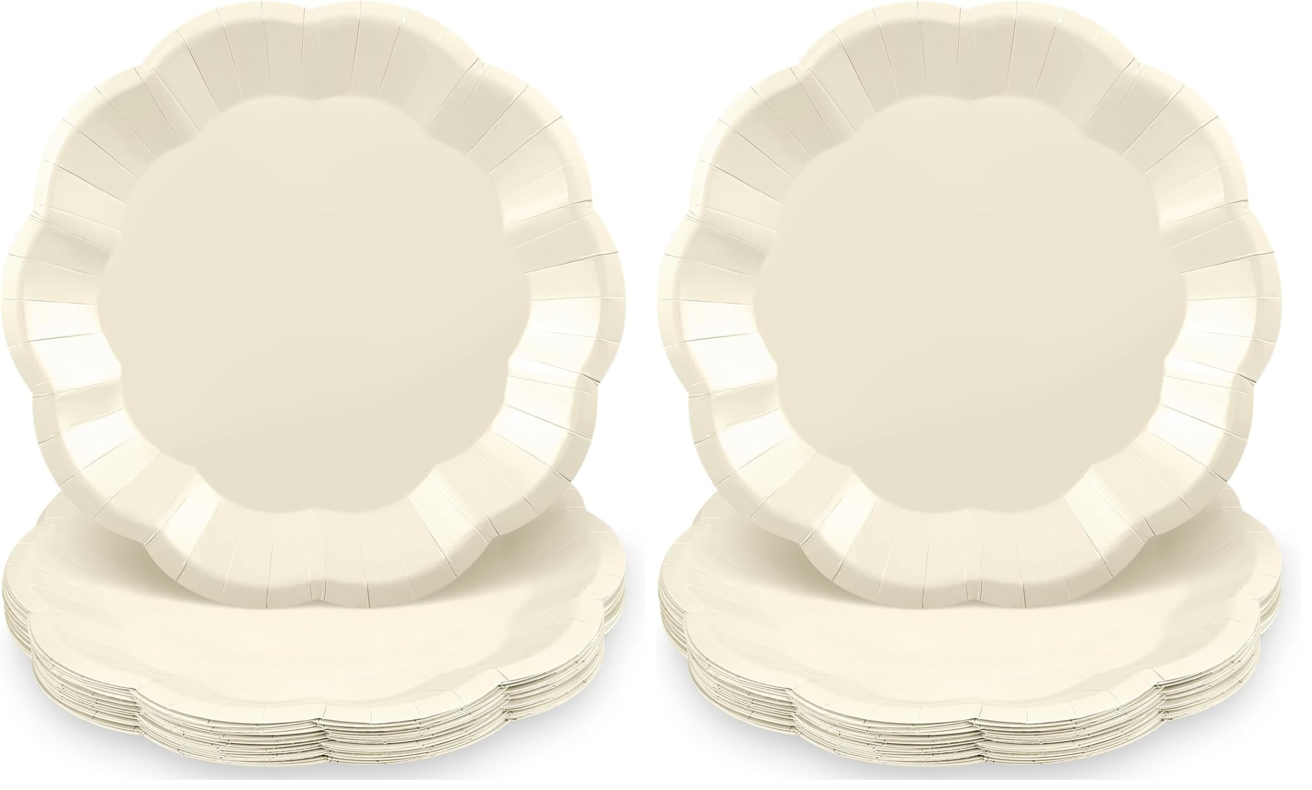 NatNarr 30pcs Ivory Paper Plates 9 In Scalloped Cream Paper Plates Disposable Beige Wedding Plate Dinner Plate for Wedding, Birthday, Baby Shower (Pack of 2)