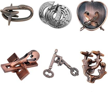 Joyeee 6 Pcs Brain Teaser Metal Wire Puzzles, Mind IQ Test Unlock Toy, Interlock Challenge Puzzle Game Educational Toy Gift for Boys Girls Teens Adults, #B