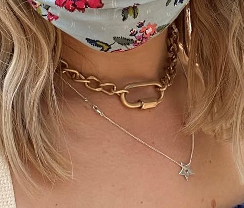 Pomina Trendy Gold Thick Chunky Chain Choker Necklace Gold Carabiner Lock Circle Pendant Thick Link Chain Necklace For Women (Carabiner_Worngold) #TOP2