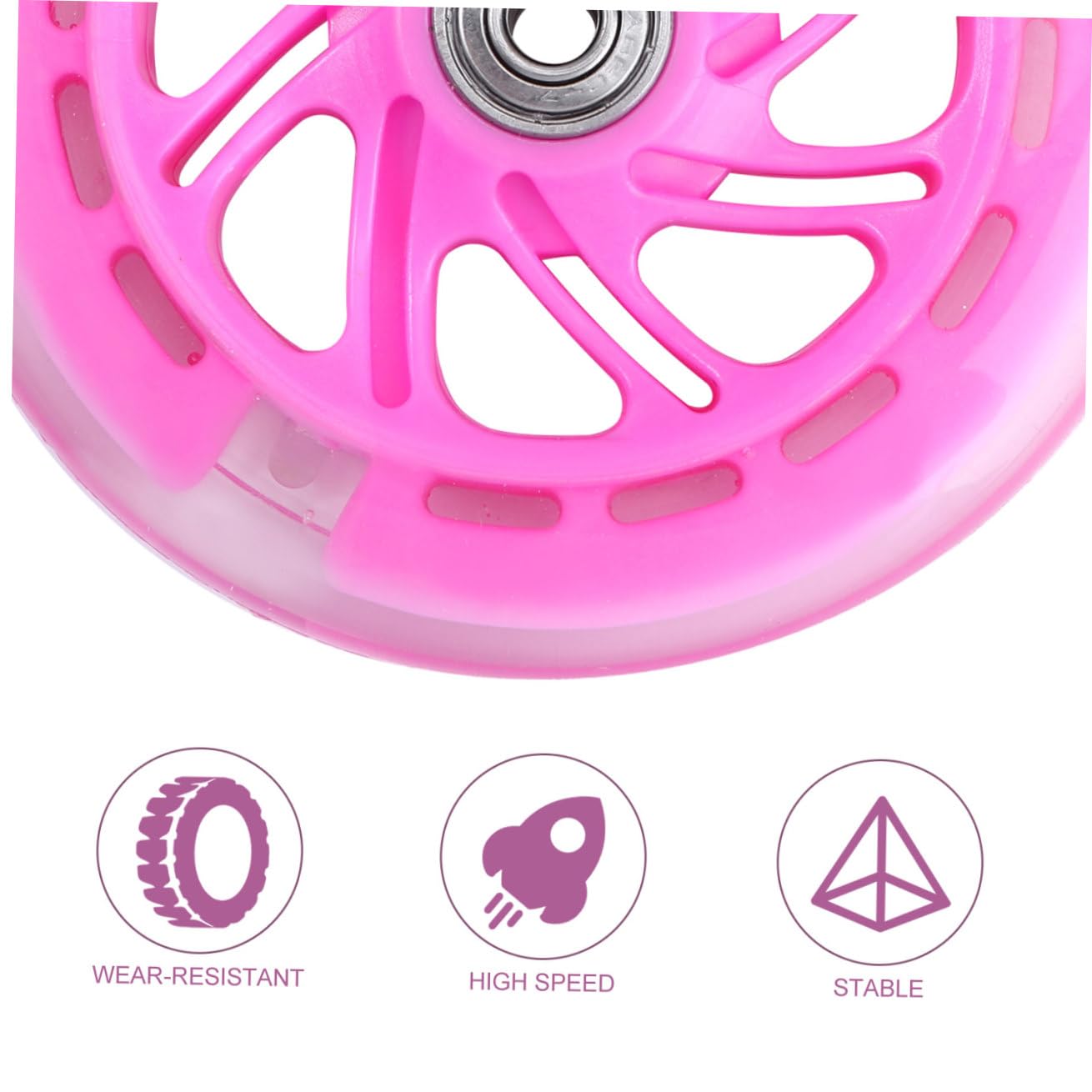 2 Ruedas de Repuesto para Patinete Luces de Pu Rosa, Alta Elasticidad y Buen Agarre, Ideales para Caminos de Concreto y Plazas