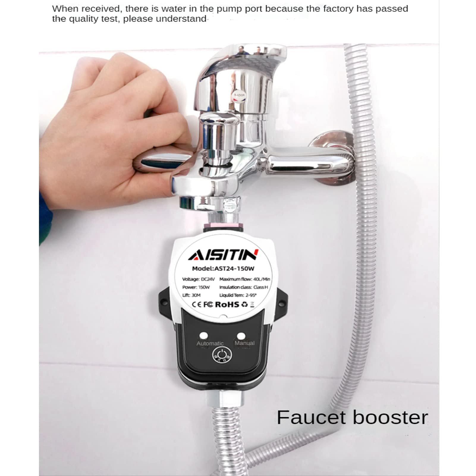 MBROS Bomba de Refuerzo de 24V, Bomba de Refuerzo doméstica sin escobillas, Controlador de presión automático IP56, potenciador de Calentador de Agua doméstico para grifos de Ducha domésticos