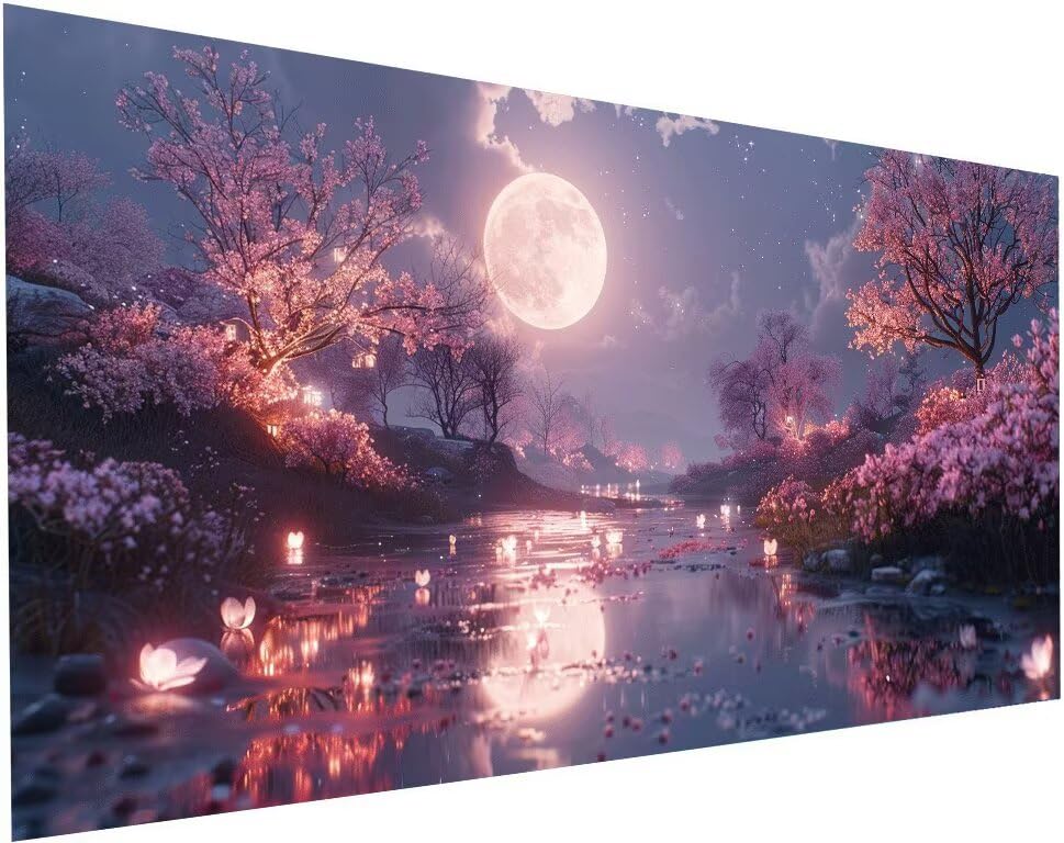Broderie diamant XXL lune pour illuminer votre salon de reflets aquatiques S-616