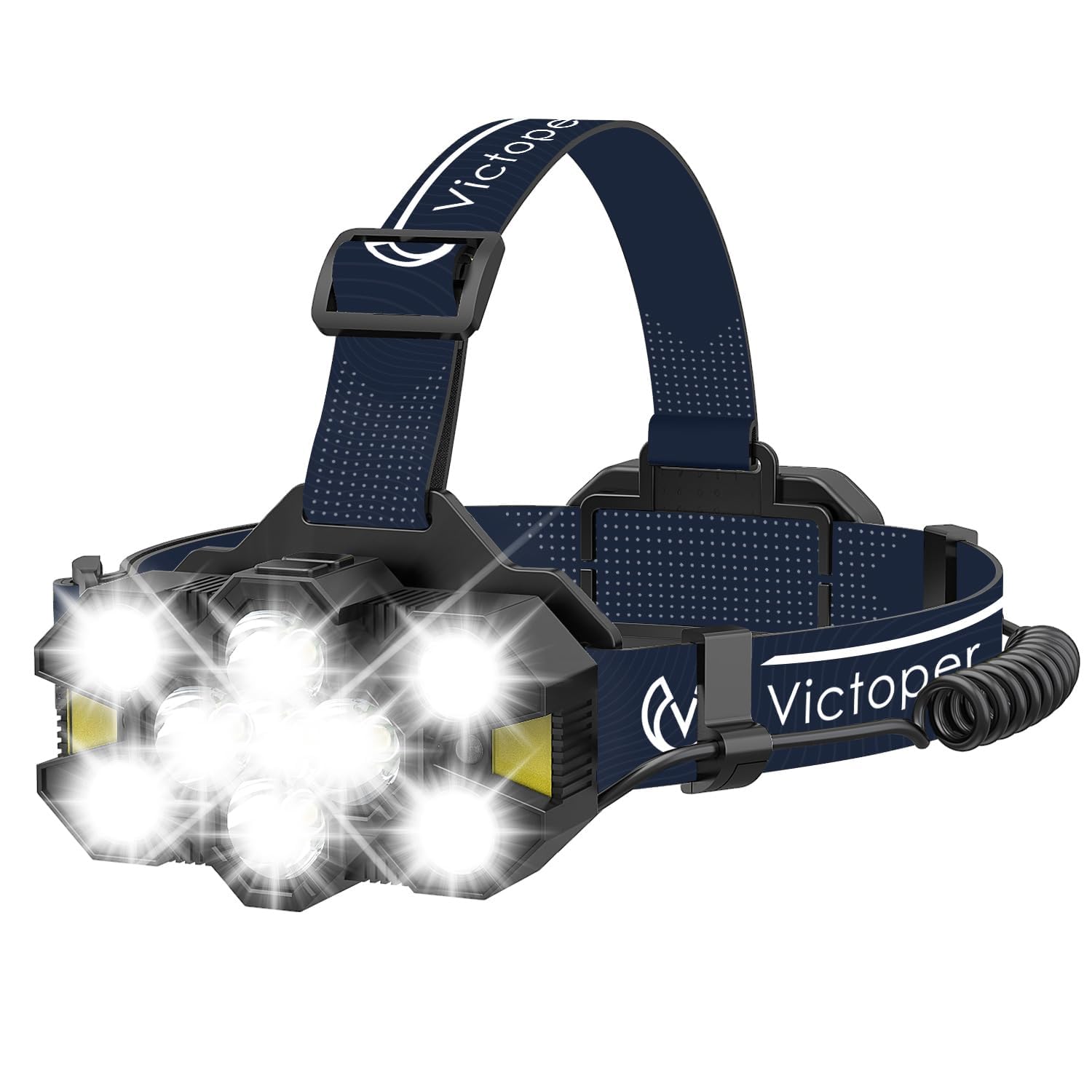 Victoper Blue 11 Led Head Torch Rechargeable Head Torch With Upgraded 11 Led, 25,000 Lumen Super Bright Headlamp, 12+12 Modes, Waterproof, Gesture Sensing Hands-Free Light For Camping, Running, Fishing, And Hiking Blue