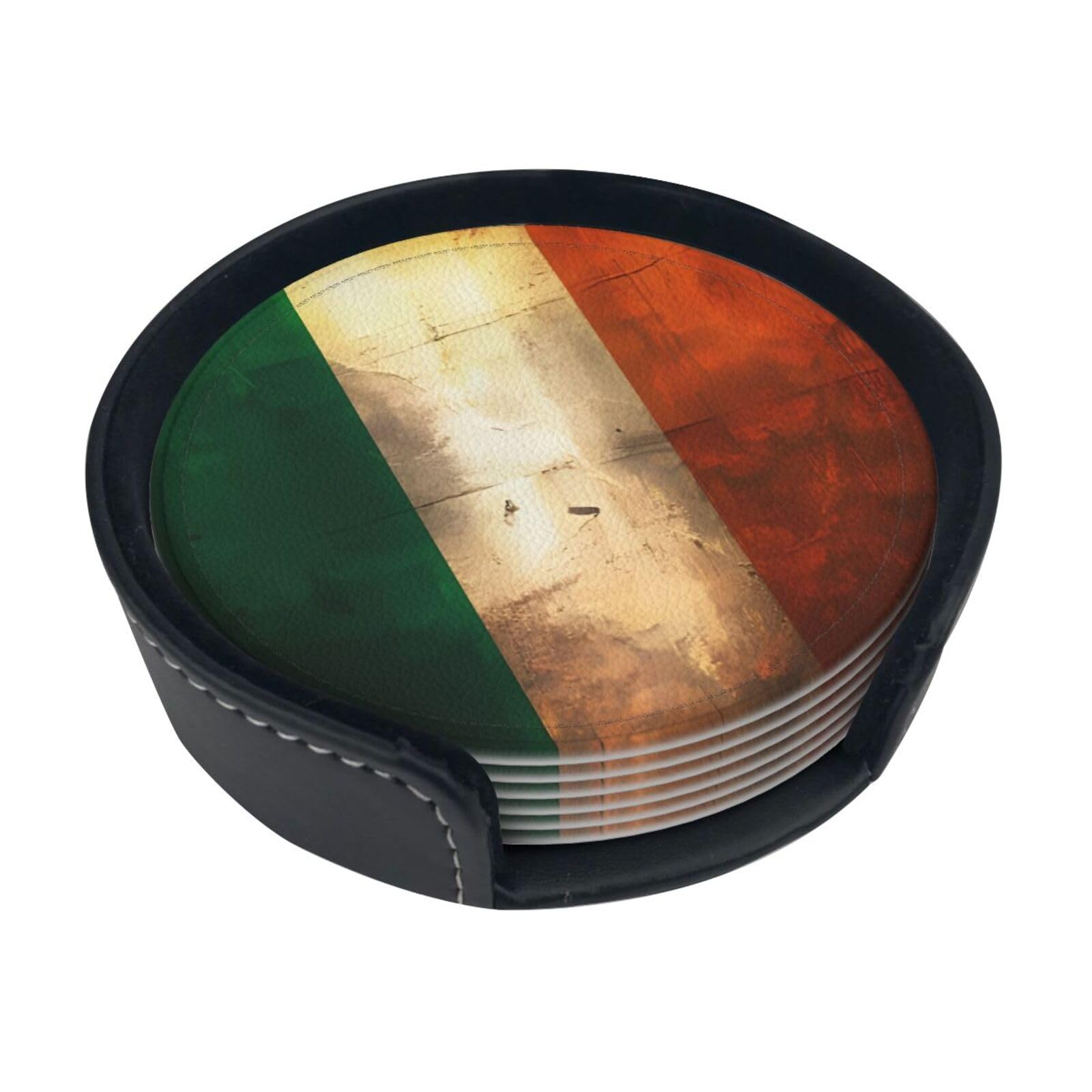 Retro Irish Flag Round Coasters Set of 6, Absorbent and Durable, Perfect for Home and Office